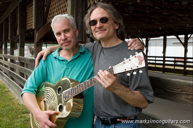 MarkSonny.jpg - Mark Simon & Sonny Landreth with the Terraplane .44 Special™ Roundneck.-Visit www.terraplaneguitars.com for more.